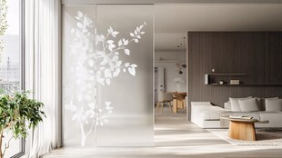 简约现代客厅玻璃雕花隔断