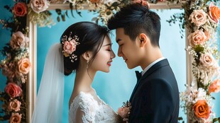 浪漫婚纱照 新婚夫妇甜蜜相拥