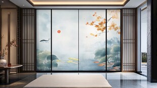 中式山水意境屏风装饰画