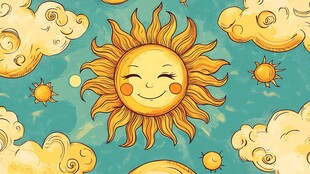 欢乐太阳与云朵插画