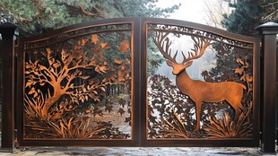 鹿影雕花铁艺大门