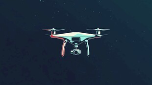 夜空下飞行的航拍无人机