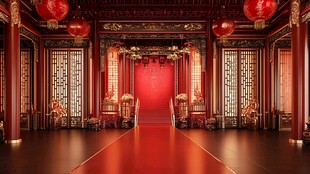 中式宫殿红装华丽迎宾厅