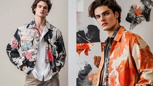 男士印花夹克时尚穿搭展示