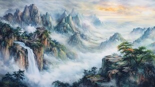 水墨山水间的壮丽自然景