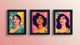 三幅女性肖像装饰画