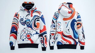 潮流连帽卫衣 多彩抽象图案