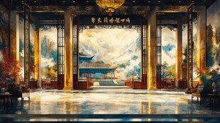 中式宫殿大厅壮丽场景