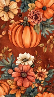 秋日南瓜花卉图案背景