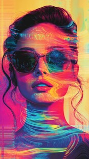迷幻风格墨镜女性艺术肖像