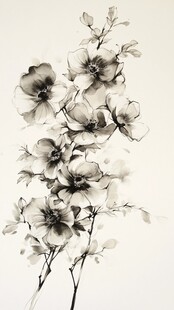 黑白花卉插画 雅致花朵