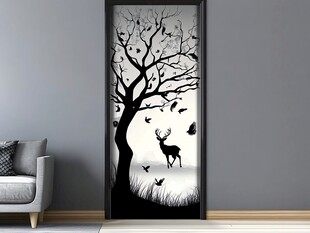 黑白森林鹿影艺术门饰