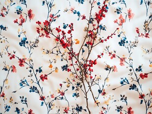 花卉布料上的红色花枝