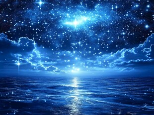 梦幻星空下的静谧海洋