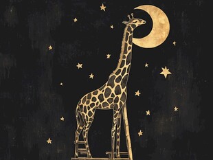 长颈鹿望月的梦幻插画