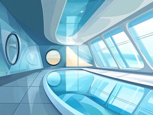 未来感太空舱内的泳池