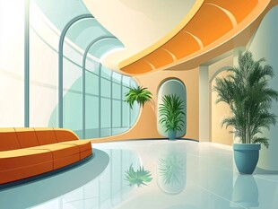 未来感室内空间与绿植陈设