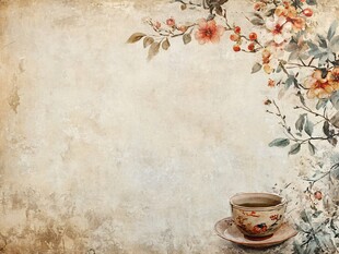 古风花卉与雅致茶杯背景
