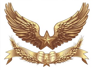 金色翅膀徽章与麦穗装饰