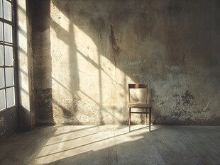 空房间里的孤椅与光影