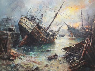 沉船废墟 海上的沧桑景象