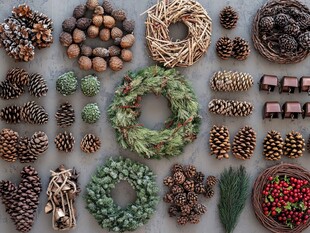 多样圣诞装饰松果花环集合