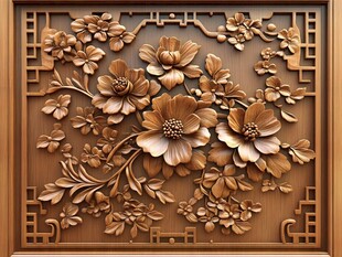 中式木雕花卉装饰图案