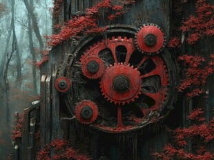 森林中的机械齿轮景观