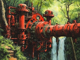 森林中的红色机械奇观