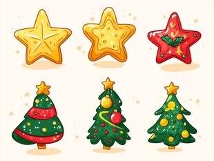 圣诞饼干与圣诞树图标集合