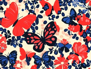 多彩蝴蝶花卉图案背景