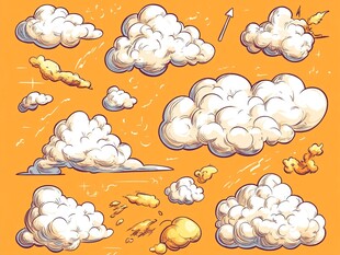 卡通风格多彩云朵插画集