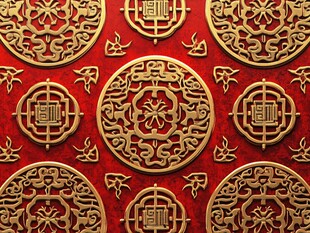 中式红底金色传统花纹图案
