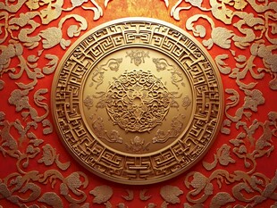 中式古典金红浮雕装饰图案