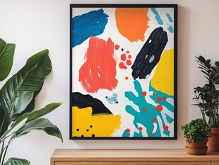 抽象艺术挂画与绿植搭配