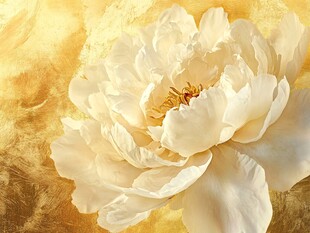 白牡丹绽放于金色背景