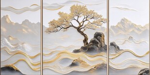 中式山水金松艺术装饰画