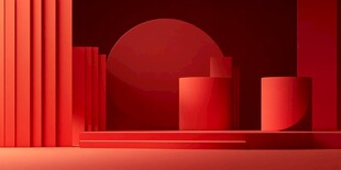 红色立体几何场景展示