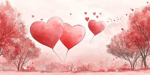 浪漫爱心气球梦幻风景