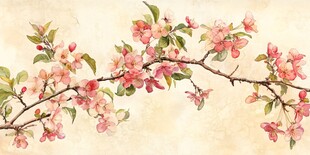 水彩绘粉嫩海棠花枝