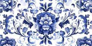 蓝白花卉中式典雅图案