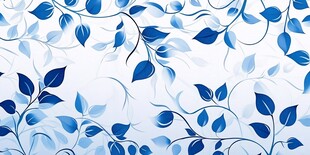 蓝白叶子花卉图案背景图