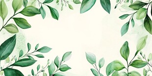 清新绿叶边框水彩画背景
