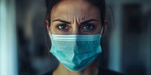 戴口罩的严肃女性