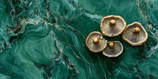 绿纹石上的精致蘑菇