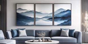 现代客厅中的山水装饰画