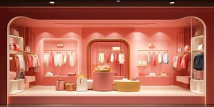粉色系温馨儿童服装店场景