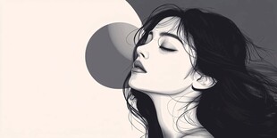 闭眼沉思的长发优雅女性