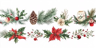 圣诞装饰元素水彩插画