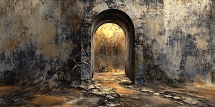 破旧拱门后的神秘之光